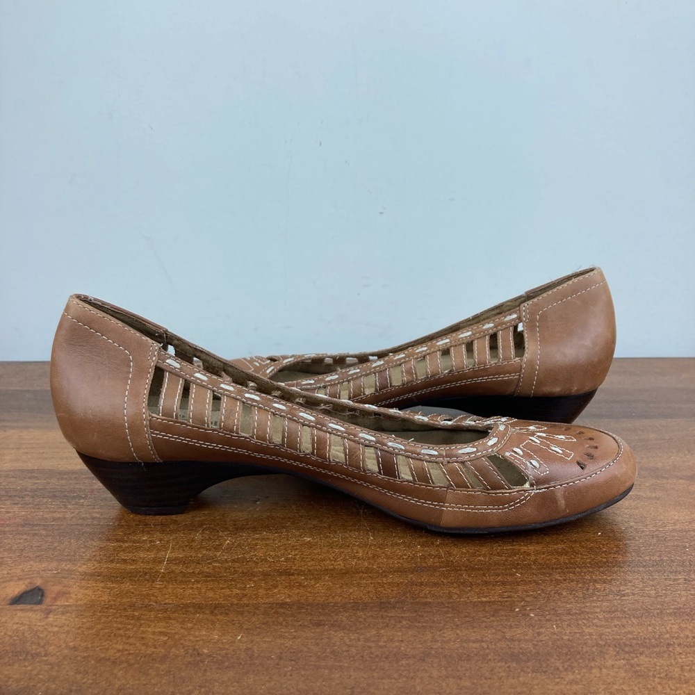 Strictly Comfort Low Heel Ballet Shoes Brown Leather Embroidered Women’s Size 9M - Picture 6 of 11